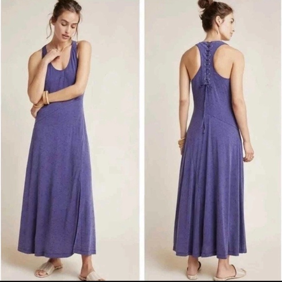 Anthropologie Maeve Melanie Purple Knit Maxi Dress Size S Small Lace Back - Picture 1 of 9